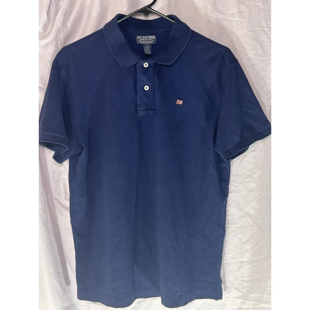 Polo Jeans Company Ralph Lauren Navy Polo Shirt Men's Large RL Flag‎ Logo